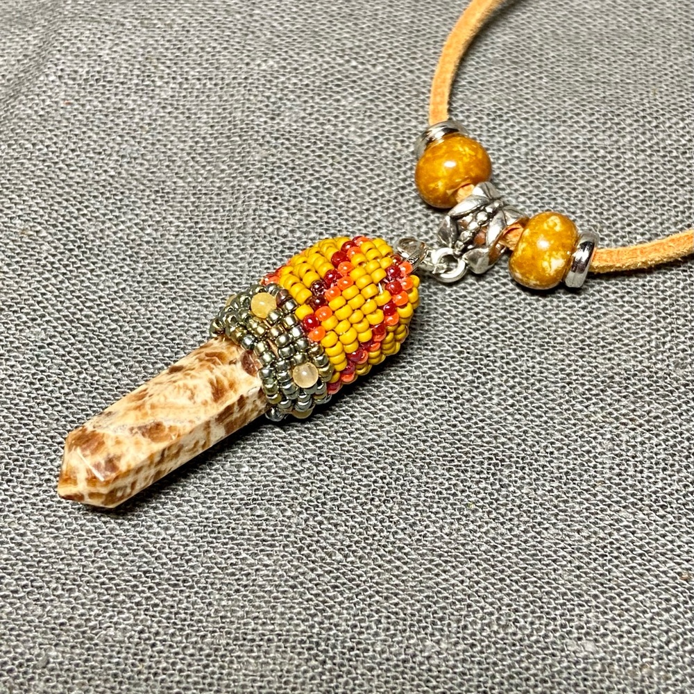 Aragonite Beaded Gemstone Pendant Necklace